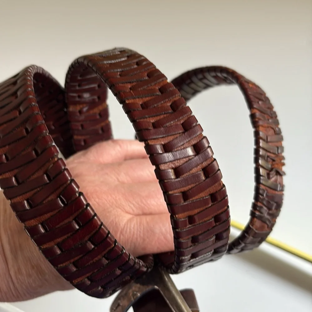 Dark Brown Leather Woven Golf Belt Size 40
